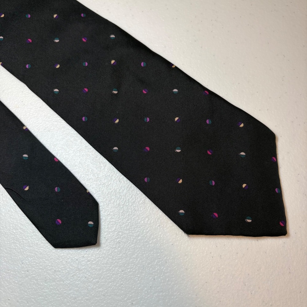 Colours by Alexander Julian Mens Silk Necktie Black Geometric Polka Dot Print - Picture 3 of 3